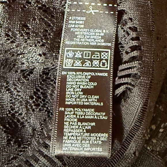 Forever 21 Sheer Black Lace Crochet Peter Pan Collar Short Sleeve Top M - Picture 8 of 8